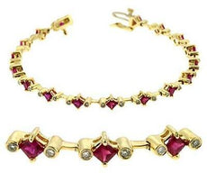 3.75CT DIAMOND & AAA RUBY 14KT YELLOW GOLD 3D PRINCESS & ROUND TENNIS BRACELET
