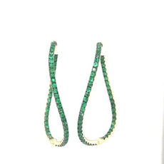 1.97CT AAA EMERALD 18K YELLOW GOLD INSIDE OUT OVAL CRISS CROSS INFINITY EARRINGS