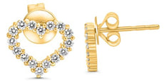 ESTATE .32CT DIAMOND 14K YELLOW GOLD ROUND CLASSIC OPEN HEART LOVE STUD EARRINGS