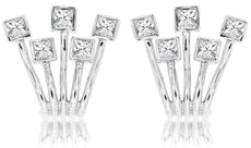 ESTATE .75CT DIAMOND 14K WHITE GOLD 3D PRINCESS BEZEL MULTI ROW HANGING EARRINGS