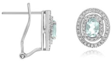 1.31CT DIAMOND & AAA GREEN AMETHYST 14KT WHITE GOLD OVAL & ROUND FLORAL EARRINGS