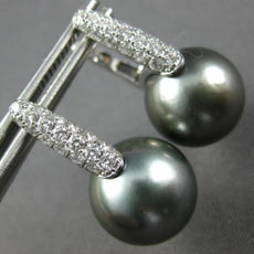 LARGE .61CT DIAMOND & AAA TAHITIAN PEARL 18KT WHITE GOLD HUGGIE HANGING EARRINGS