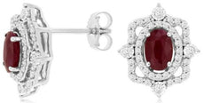 1.49CT DIAMOND & AAA RUBY 14KT WHITE GOLD 3D OVAL & ROUND SQUARE STUD EARRINGS
