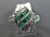 ESTATE WIDE 1.18CT DIAMOND & AAA EMERALD 14KT WHITE GOLD 3D LEAF MULTI WAVE RING