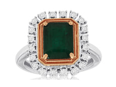 2.25CT DIAMOND & AAA EMERALD 14KT WHITE & ROSE GOLD EMERALD CUT ENGAGEMENT RING