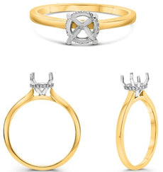 .04CT DIAMOND 14KT 2 TONE GOLD ROUND SOLITAIRE 4 PRONG SEMI MOUNT ENGAGMENT RING