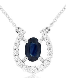 .85CT DIAMOND & AAA SAPPHIRE 14KT WHITE GOLD OVAL & ROUND HORSESHOE FUN NECKLACE
