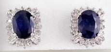 ESTATE 3.30CT DIAMOND & AAA SAPPHIRE 14KT WHITE GOLD FLOWER SQUARE STUD EARRINGS