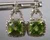 2.02CT DIAMOND & AAA PERIDOT 14KT WHITE GOLD 3D CUSHION & ROUND HANGING EARRINGS