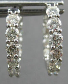 1.94CT DIAMOND 18KT WHITE GOLD ROUND 3D INSIDE OUT HUGGIE HOOP HANGING EARRINGS