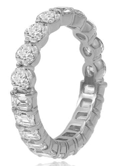 3.47CT DIAMOND 18KT WHITE GOLD 3D ROUND & EMERALD CUT ETERNITY ANNIVERSARY RING