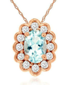 .58CT DIAMOND & AAA AQUAMARINE 14KT ROSE GOLD 3D OVAL & ROUND FLOATING PENDANT