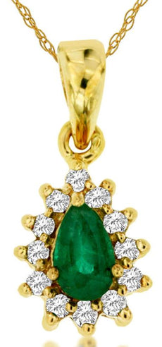 .30CT DIAMOND & AAA EMERALD 14KT YELLOW GOLD PEAR SHAPE & ROUND FLOATING PENDANT