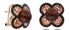 LARGE .52CT BLACK DIAMOND & AAA BROWN SOUTH SEA PEARL 14KT YELLOW GOLD EARRINGS