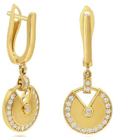 .21CT DIAMOND 18KT YELLOW GOLD 3D ROUND CIRCULAR ETOLIE LEVERBACK FUN EARRINGS