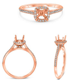 .26CT DIAMOND 14K ROSE GOLD ROUND CLASSIC SQUARE HALO SEMI MOUNT ENGAGEMENT RING
