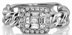 .38CT DIAMOND 18KT WHITE GOLD ROUND & BAGUETTE CLUSTER INVISIBLE SQUARE FUN RING