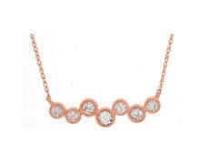ESTATE .12CT DIAMOND 14KT ROSE GOLD 3D CLASSIC 7 STONE BEZEL BAR NECKLACE