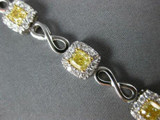 4.69CT WHITE & FANCY YELLOW DIAMOND 18K 2 TONE GOLD CUSHION HALO TENNIS BRACELET