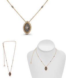 .65CT WHITE & MOCHA DIAMOND 14K ROSE GOLD 3D MARQUISE & ROUND HALO LOVE NECKLACE