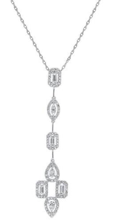 .64CT DIAMOND 14KT WHITE GOLD MULTI SHAPE HALO FLORAL TEAR DROP FLOATING PENDANT