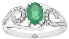 .79CT DIAMOND & AAA EMERALD 14K WHITE GOLD OVAL & ROUND FILIGREE FRIENDSHIP RING