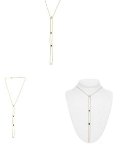 .59CT DIAMOND & AAA LAPIS 14KT YELLOW GOLD GEOMETRICAL ELONGATED LARIAT NECKLACE