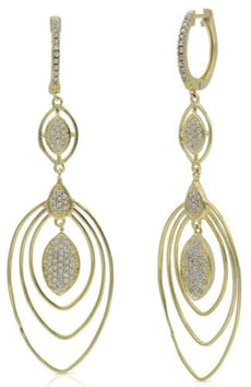 ESTATE .43CT DIAMOND 14KT YELLOW GOLD 3D MULTI OVAL HUGGIE FUN HANGING EARRINGS