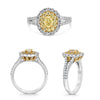 1.43CT WHITE & FANCY YELLOW DIAMOND 18K 2 TONE GOLD OVAL & ROUND ENGAGEMENT RING