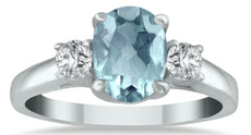 2.0CT DIAMOND & AAA AQUAMARINE 14KT WHITE GOLD 3D OVAL & ROUND ENGAGEMENT RING