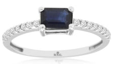 .84CT DIAMOND & AAA SAPPHIRE 14KT WHITE GOLD EMERALD CUT & ROUND ENGAGMENT RING