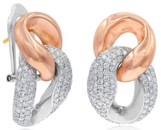 LARGE 2.60CT DIAMOND 14KT WHITE & ROSE GOLD 3D OVAL LOVE KNOT CLIP ON EARRINGS