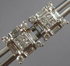 .55CT DIAMOND 14KT WHITE GOLD PRINCESS ROUND & BAGUETTE SCREWBACK STUD EARRINGS