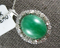 5.35CT DIAMOND & AAA CABOCHON EMERALD 14KT WHITE GOLD 3D HALO FLOATING PENDANT