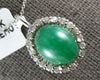 5.35CT DIAMOND & AAA CABOCHON EMERALD 14KT WHITE GOLD 3D HALO FLOATING PENDANT