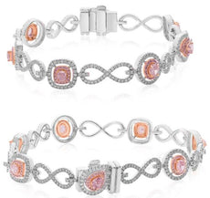 2.96CT WHITE & PINK DIAMOND 18KT WHITE & ROSE GOLD MULTI SHAPE & ROUND BRACELET