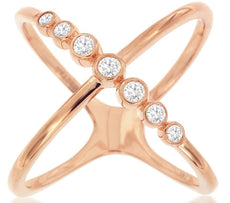 .25CT DIAMOND 14KT ROSE GOLD ROUND 7 STONE BEZEL CRISS CROSS INFINITY LOVE RING