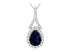 1.03CT DIAMOND & AAA SAPPHIRE 14KT WHITE GOLD PEAR SHAPE HALO FLOATING PENDANT