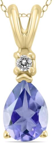 .22CT DIAMOND & AAA TANZANITE 14KT YELLOW GOLD 3D PEAR SHAPE & ROUND PENDANT