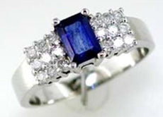 1.14CT DIAMOND & AAA SAPPHIRE 14K WHITE GOLD EMERALD CUT & ROUND ENGAGEMENT RING