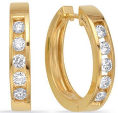 ESTATE .51CT DIAMOND 14KT YELLOW GOLD 3D CLASSIC 5 STONE CHANNEL HUGGIE EARRINGS