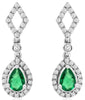 1.24CT DIAMOND & AAA EMERALD 14KT WHITE GOLD PEAR SHAPE & ROUND HANGING EARRINGS
