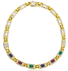 23CT DIAMOND & AAA MULTI GEM 18K 2 TONE GOLD ROUND & OVAL SEMI ETERNITY NECKLACE
