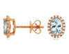 1.54CT DIAMOND & AAA AQUAMARINE 14K ROSE GOLD 3D OVAL & ROUND HALO STUD EARRINGS