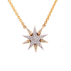 .22CT DIAMOND 18KT 2 TONE GOLD 3D CLASSIC DOUBLE STAR SUNBURST LOVE NECKLACE