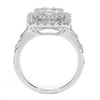 LARGE .99CT DIAMOND 18KT WHITE GOLD ROUND & BAGUETTE DOUBLE HALO ENGAGEMENT RING