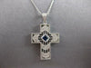 ESTATE .40CT DIAMOND & AAA SAPPHIRE 14KT WHITE GOLD 3D CROSS FLOATING PENDANT