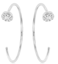 ESTATE .11CT DIAMOND 14KT WHITE GOLD 3D CLASSIC FLOWER FUN HOOP HANGING EARRINGS
