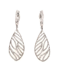 ESTATE LARGE 2.1CT DIAMOND 18KT WHITE GOLD MULTI LEAF TEAR DROP HANGING EARRINGS