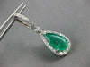 LARGE 8.10CT DIAMOND & AAA EMERALD 14KT WHITE GOLD PEAR SHAPE HANGING EARRINGS